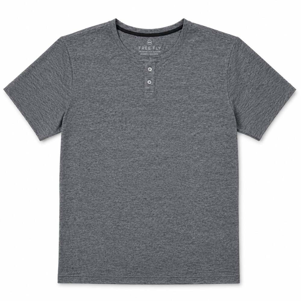 Free Fly Men's 2XL Short Sleeve Henley Shirt Gray Heather